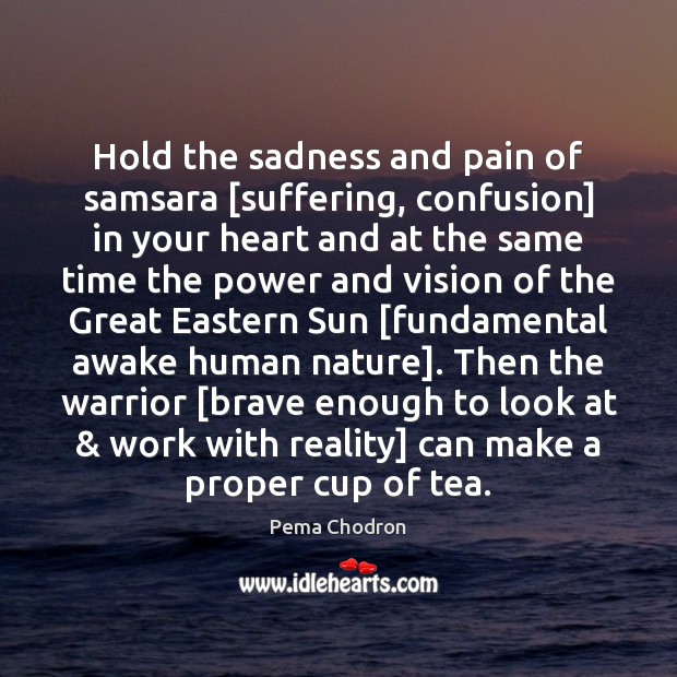 Hold the sadness and pain of samsara [suffering, confusion] in your heart Pema Chodron Picture Quote