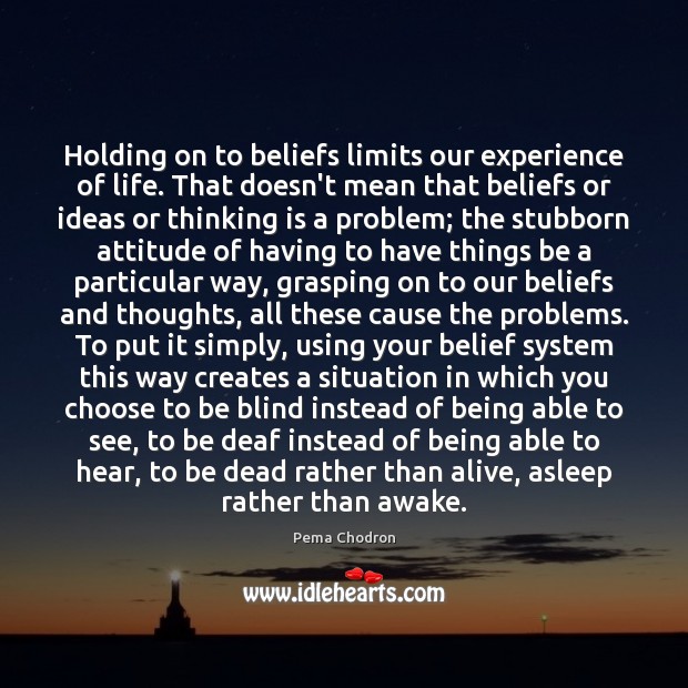 Holding on to beliefs limits our experience of life. That doesn’t mean Pema Chodron Picture Quote