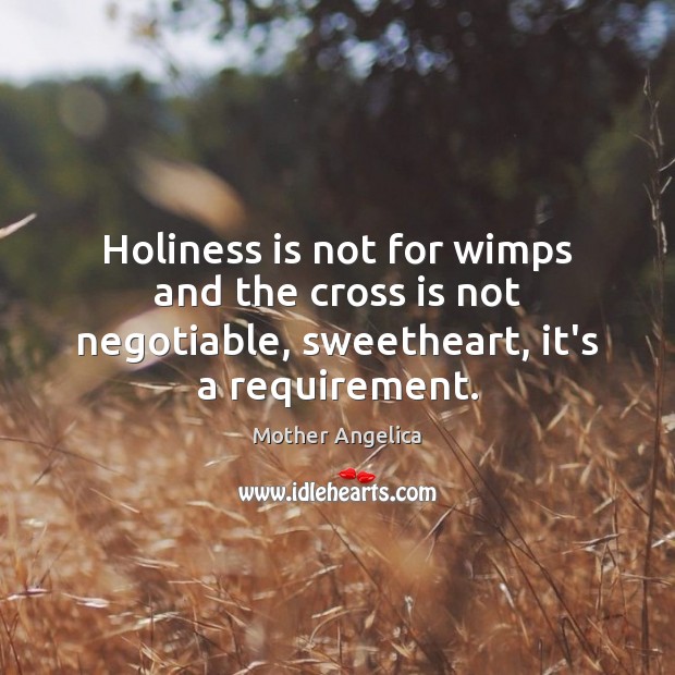 Holiness is not for wimps and the cross is not negotiable, sweetheart, it’s a requirement. Mother Angelica Picture Quote
