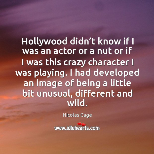 Hollywood didn’t know if I was an actor or a nut or if I was this crazy character I was playing. Nicolas Cage Picture Quote
