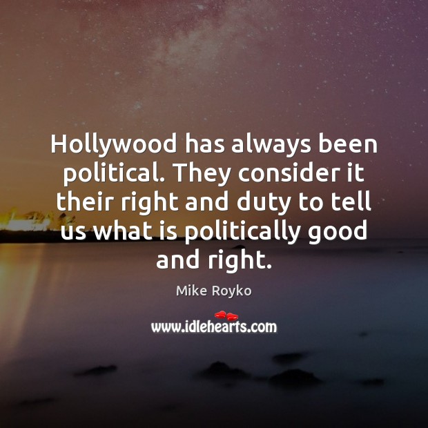 Hollywood has always been political. They consider it their right and duty Mike Royko Picture Quote