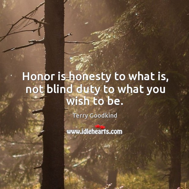 Honor is honesty to what is, not blind duty to what you wish to be. Terry Goodkind Picture Quote