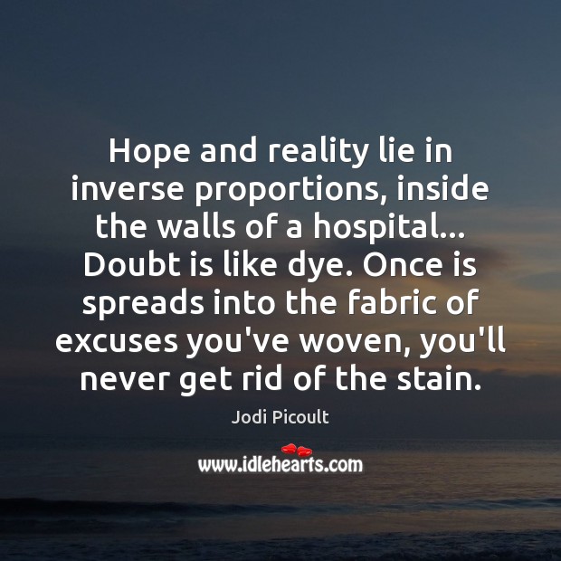 Hope and reality lie in inverse proportions, inside the walls of a Jodi Picoult Picture Quote
