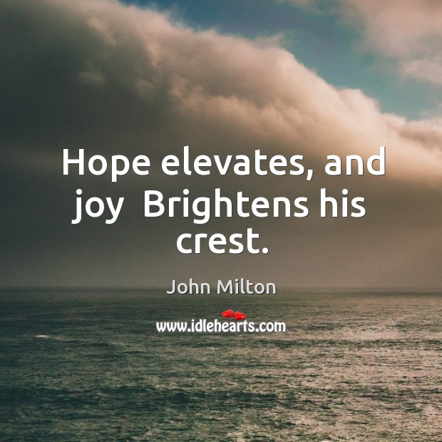 Hope elevates, and joy  Brightens his crest. John Milton Picture Quote