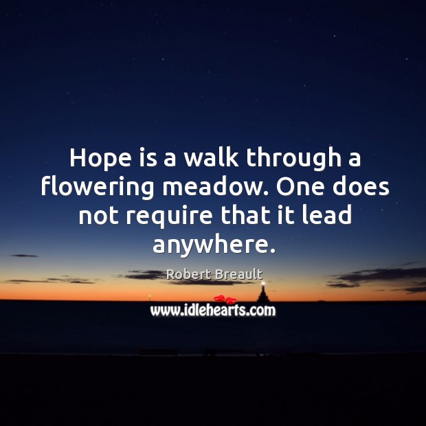 Hope is a walk through a flowering meadow. One does not require that it lead anywhere. Robert Breault Picture Quote