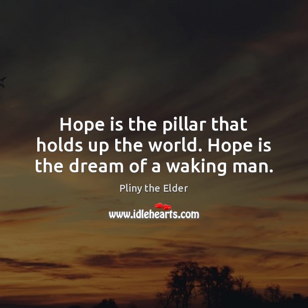 Hope is the pillar that holds up the world. Hope is the dream of a waking man. Image