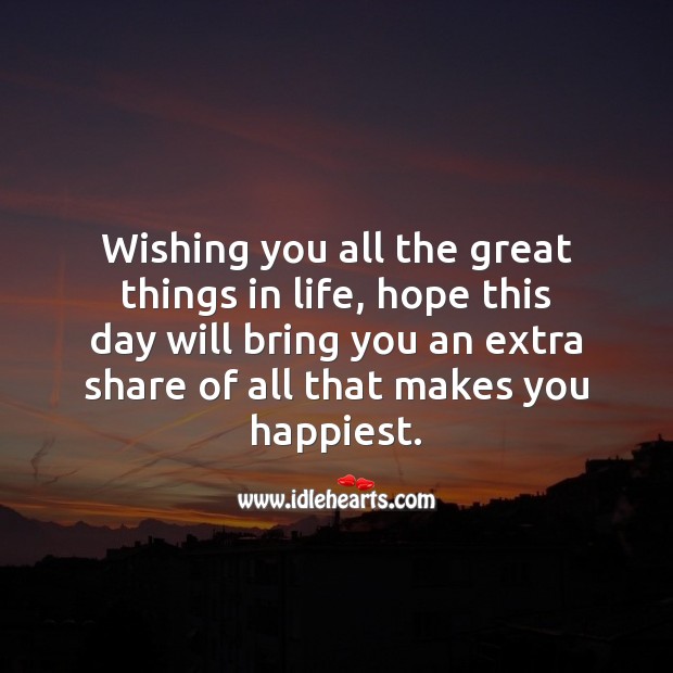 Hope this day will bring you an extra share of all that makes you happiest. Inspirational Birthday Messages Image