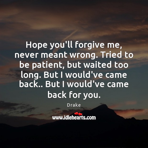 Hope you’ll forgive me, never meant wrong. Tried to be patient, but 