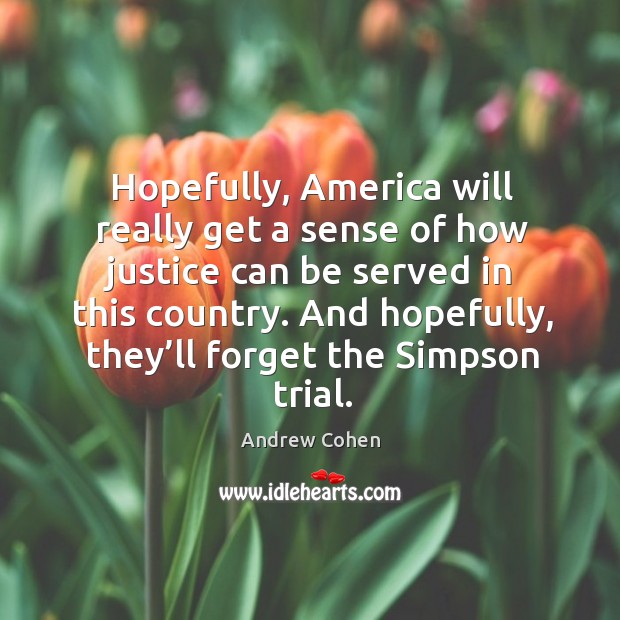 Hopefully, america will really get a sense of how justice can be served in this country. Andrew Cohen Picture Quote
