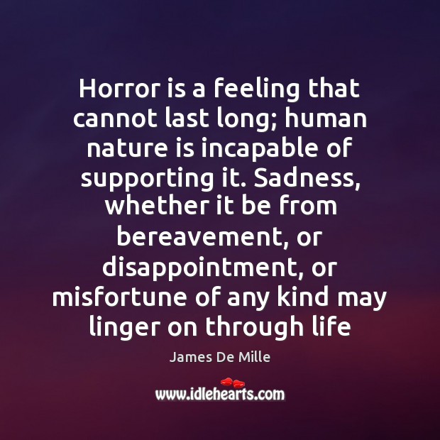 Horror is a feeling that cannot last long; human nature is incapable James De Mille Picture Quote