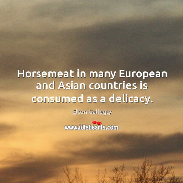 Horsemeat in many european and asian countries is consumed as a delicacy. Elton Gallegly Picture Quote