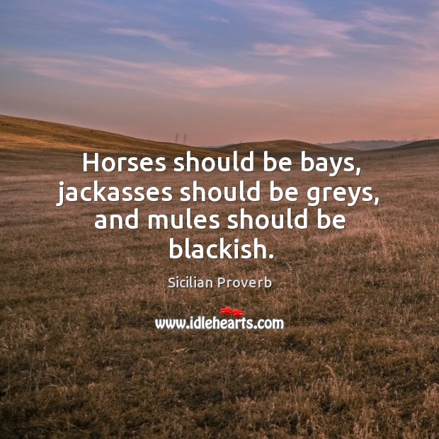 Horses should be bays, jackasses should be greys, and mules should be blackish. Image