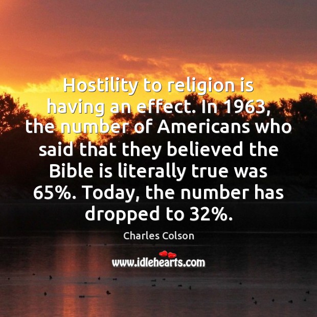 Hostility to religion is having an effect. In 1963, the number of Americans Charles Colson Picture Quote