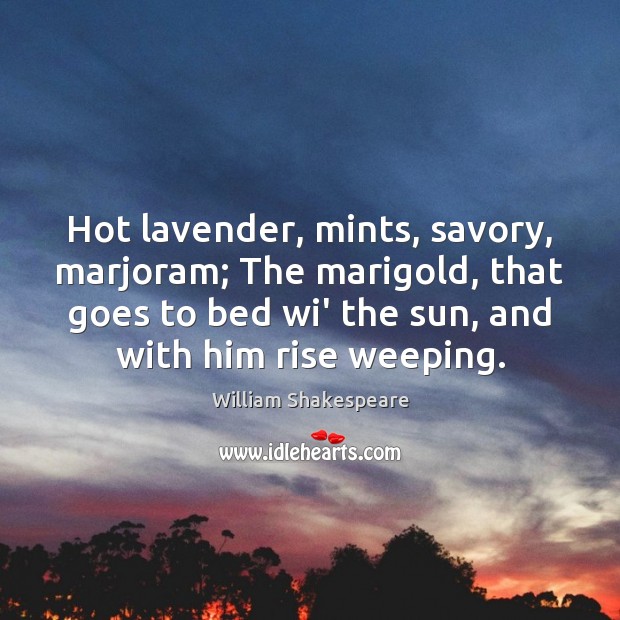 Hot lavender, mints, savory, marjoram; The marigold, that goes to bed wi’ William Shakespeare Picture Quote