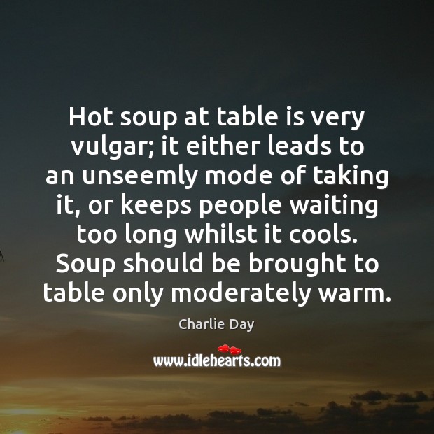 Hot soup at table is very vulgar; it either leads to an Charlie Day Picture Quote
