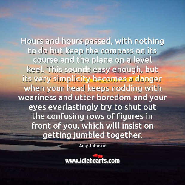 Hours and hours passed, with nothing to do but keep the compass Amy Johnson Picture Quote