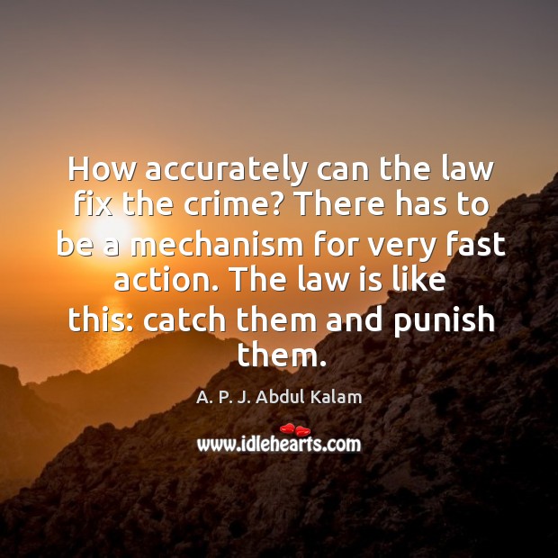 How accurately can the law fix the crime? there has to be a mechanism for very fast action. A. P. J. Abdul Kalam Picture Quote
