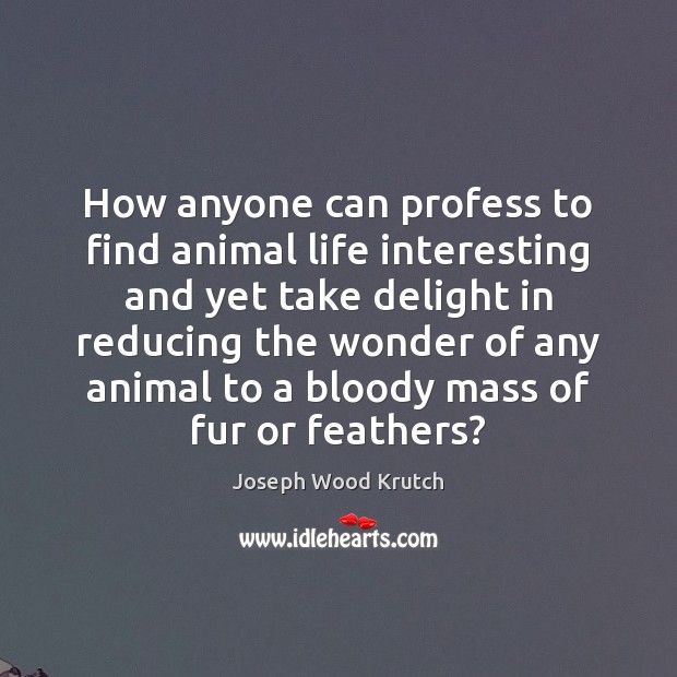 How anyone can profess to find animal life interesting and yet take Joseph Wood Krutch Picture Quote
