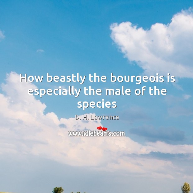 How beastly the bourgeois is especially the male of the species D. H. Lawrence Picture Quote