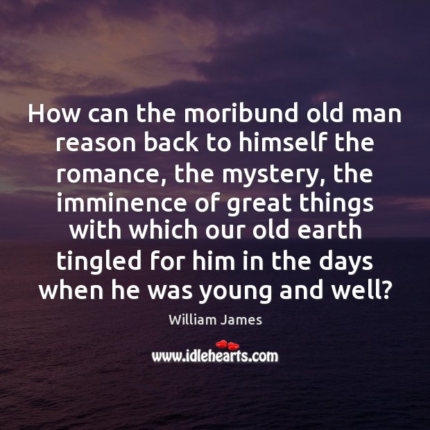 How can the moribund old man reason back to himself the romance, William James Picture Quote