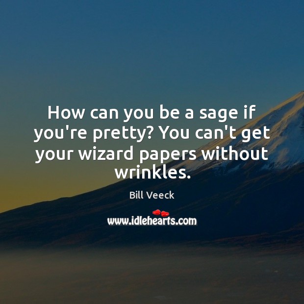 How can you be a sage if you’re pretty? You can’t get your wizard papers without wrinkles. Bill Veeck Picture Quote