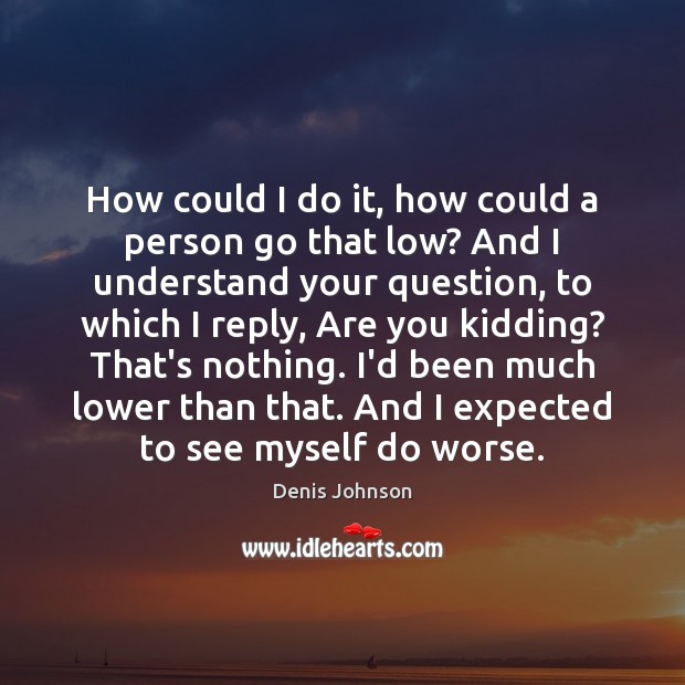 How could I do it, how could a person go that low? Denis Johnson Picture Quote