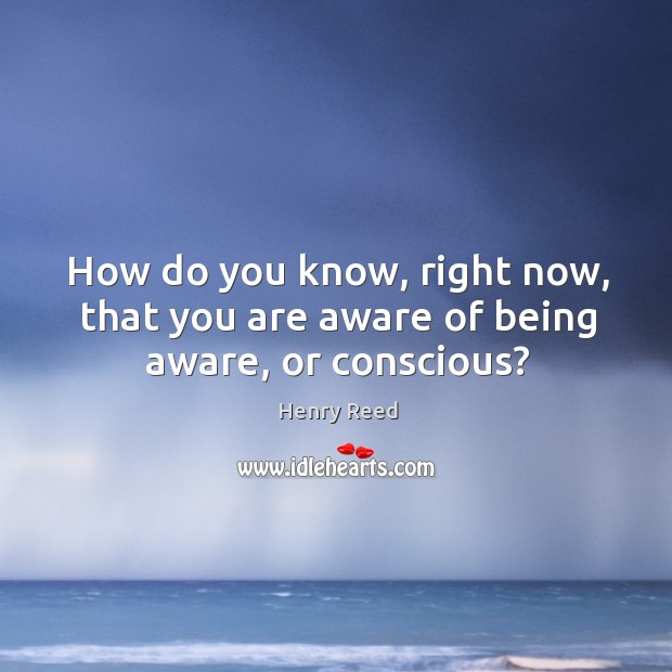 How do you know, right now, that you are aware of being aware, or conscious? Henry Reed Picture Quote
