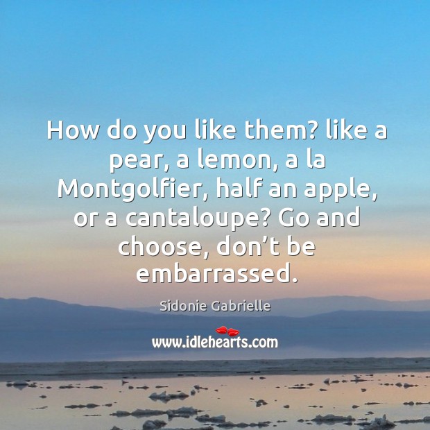 How do you like them? like a pear, a lemon, a la montgolfier, half an apple Sidonie Gabrielle Picture Quote