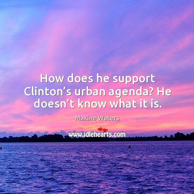 How does he support clinton’s urban agenda? he doesn’t know what it is. Maxine Waters Picture Quote