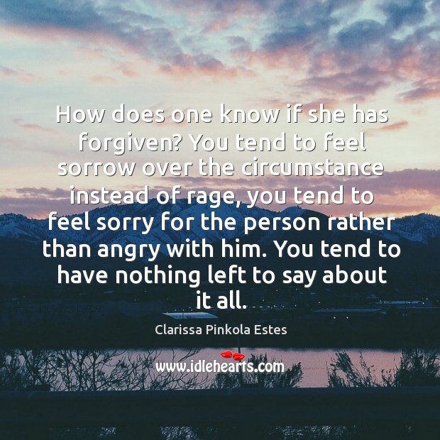 How does one know if she has forgiven? you tend to feel sorrow over the circumstance Clarissa Pinkola Estes Picture Quote