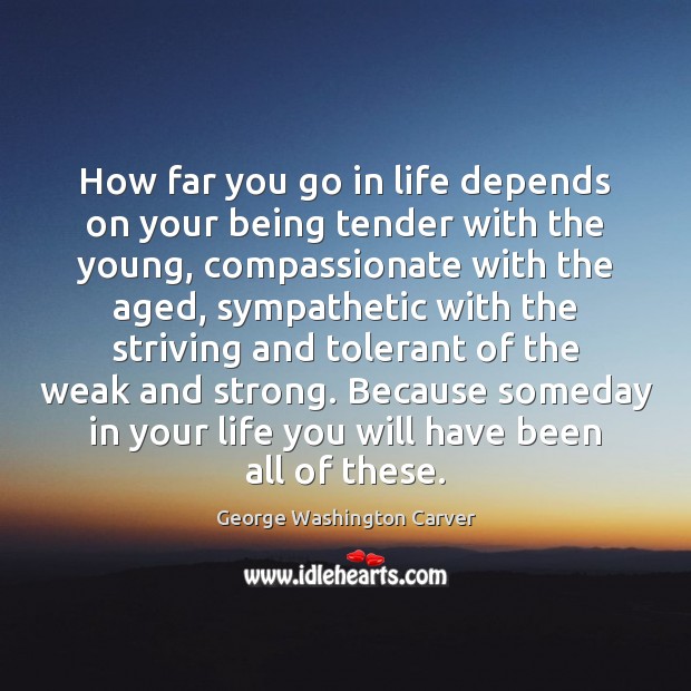 How far you go in life depends on your being tender with George Washington Carver Picture Quote