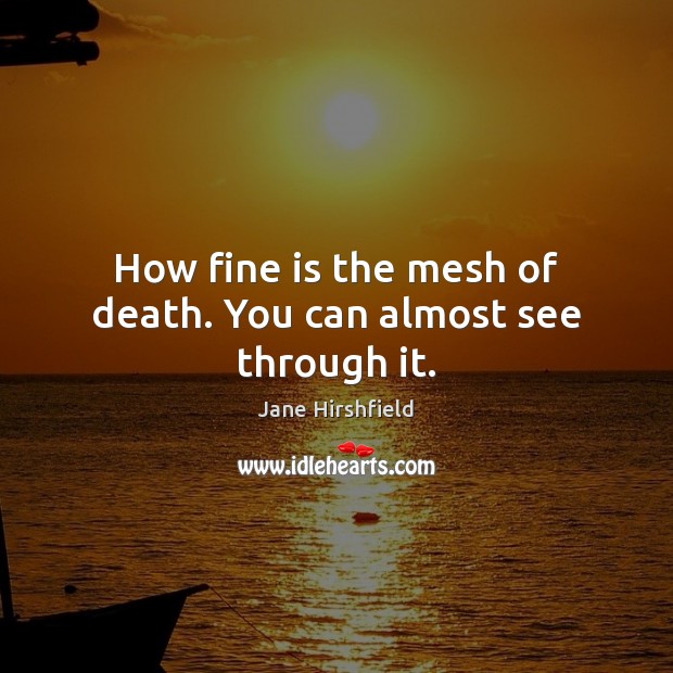 How fine is the mesh of death. You can almost see through it. Jane Hirshfield Picture Quote
