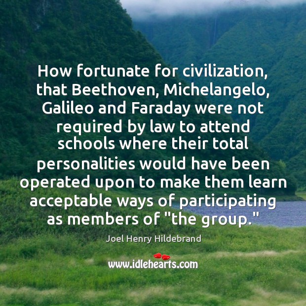 How fortunate for civilization, that Beethoven, Michelangelo, Galileo and Faraday were not Joel Henry Hildebrand Picture Quote