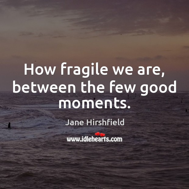 How fragile we are, between the few good moments. Jane Hirshfield Picture Quote