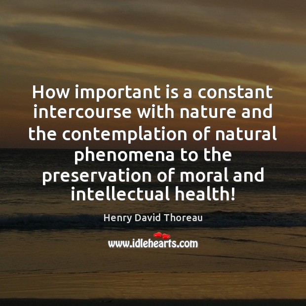How important is a constant intercourse with nature and the contemplation of Henry David Thoreau Picture Quote