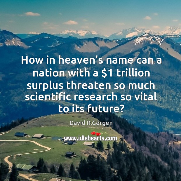 How in heaven’s name can a nation with a $1 trillion surplus threaten so much scientific David R.Gergen Picture Quote