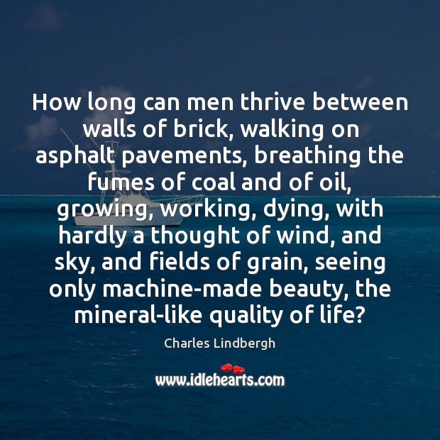 How long can men thrive between walls of brick, walking on asphalt Charles Lindbergh Picture Quote