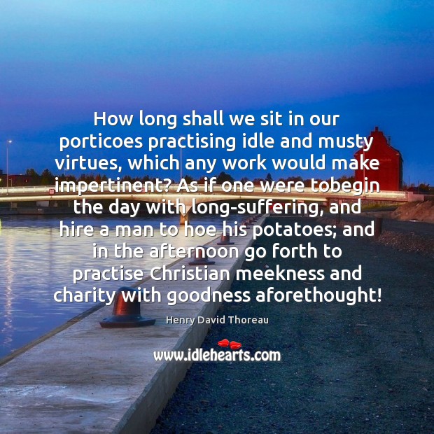 How long shall we sit in our porticoes practising idle and musty Henry David Thoreau Picture Quote