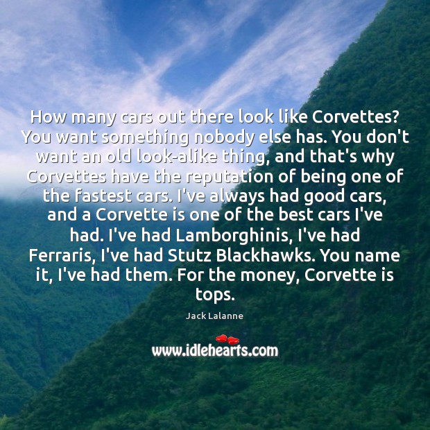 How many cars out there look like Corvettes? You want something nobody Jack Lalanne Picture Quote