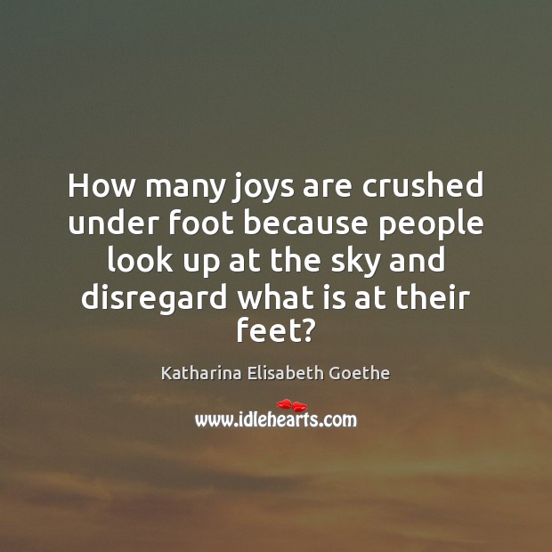 How many joys are crushed under foot because people look up at Katharina Elisabeth Goethe Picture Quote