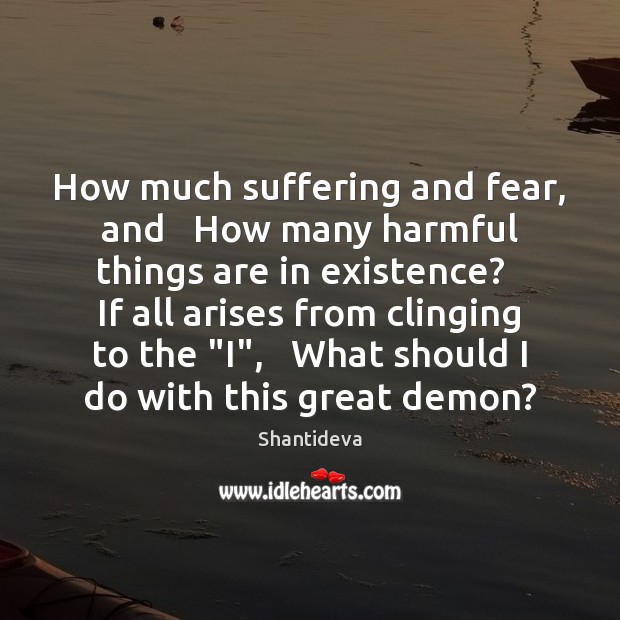 How much suffering and fear, and   How many harmful things are in Shantideva Picture Quote