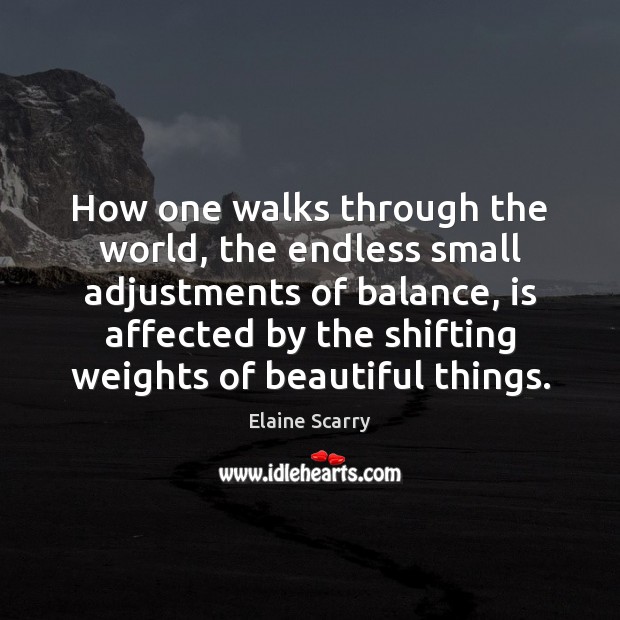How one walks through the world, the endless small adjustments of balance, Image