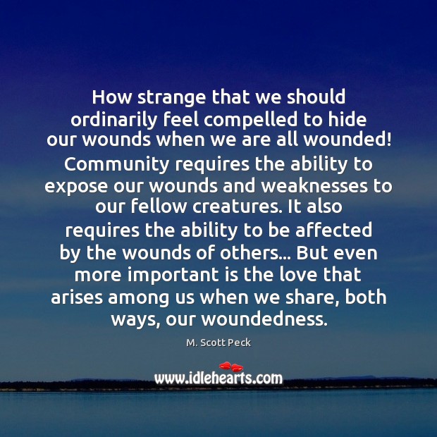 How strange that we should ordinarily feel compelled to hide our wounds M. Scott Peck Picture Quote