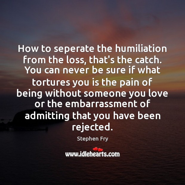 How to seperate the humiliation from the loss, that’s the catch. You Stephen Fry Picture Quote