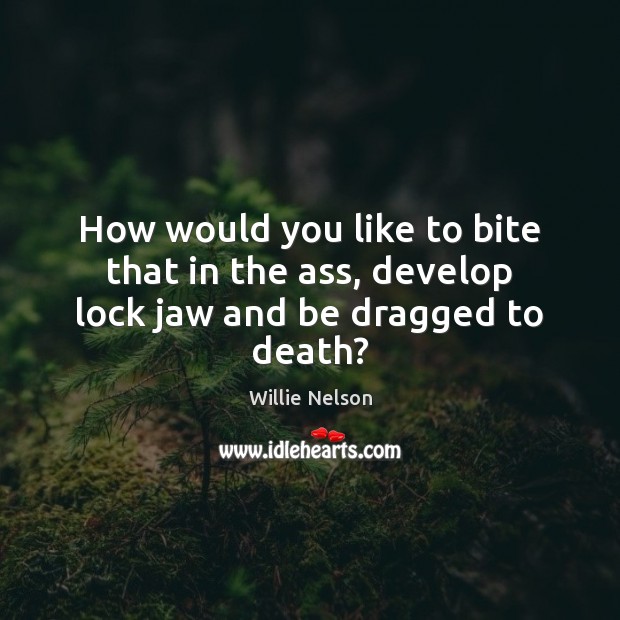 How would you like to bite that in the ass, develop lock jaw and be dragged to death? Willie Nelson Picture Quote