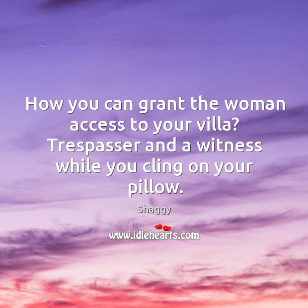How you can grant the woman access to your villa? trespasser and a witness while you cling on your pillow. Shaggy Picture Quote