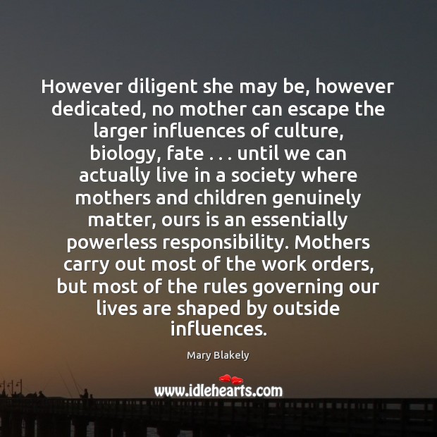 However diligent she may be, however dedicated, no mother can escape the Mary Blakely Picture Quote