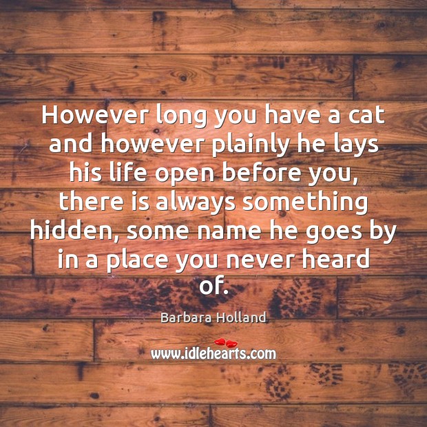 However long you have a cat and however plainly he lays his Barbara Holland Picture Quote
