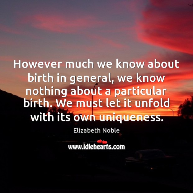 However much we know about birth in general, we know nothing about Elizabeth Noble Picture Quote