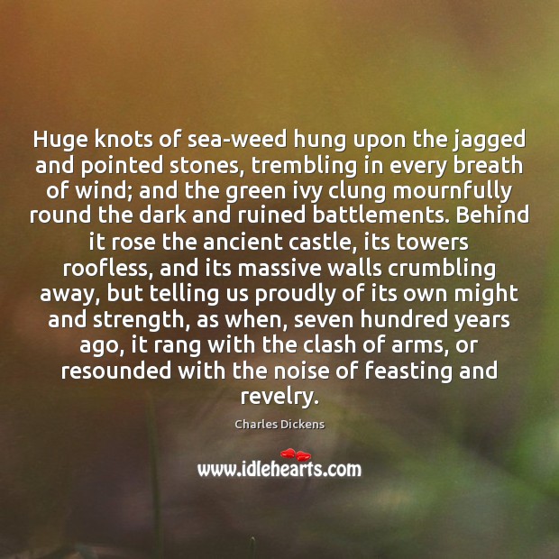 Huge knots of sea-weed hung upon the jagged and pointed stones, trembling Image